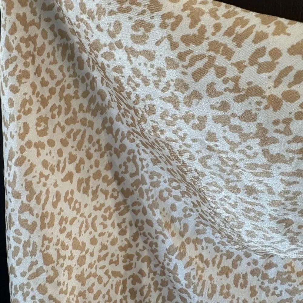 Abercrombie Midi Satin Slip Dress White Khaki Animal Print Medium